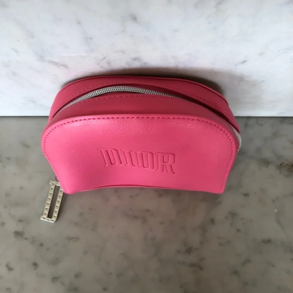 DIOR Beaute Bag Hot Pink Makeup Case Clutch Dopp Kit Logo Embossed